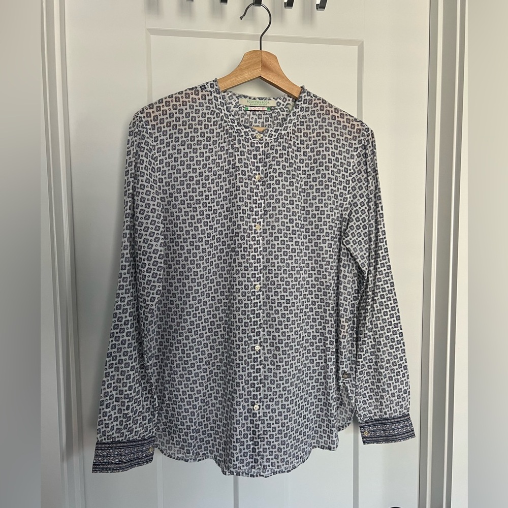 Scotch & Soda: Women’s Button-Up Shirt Blouse Blue White Pink: Size US 4